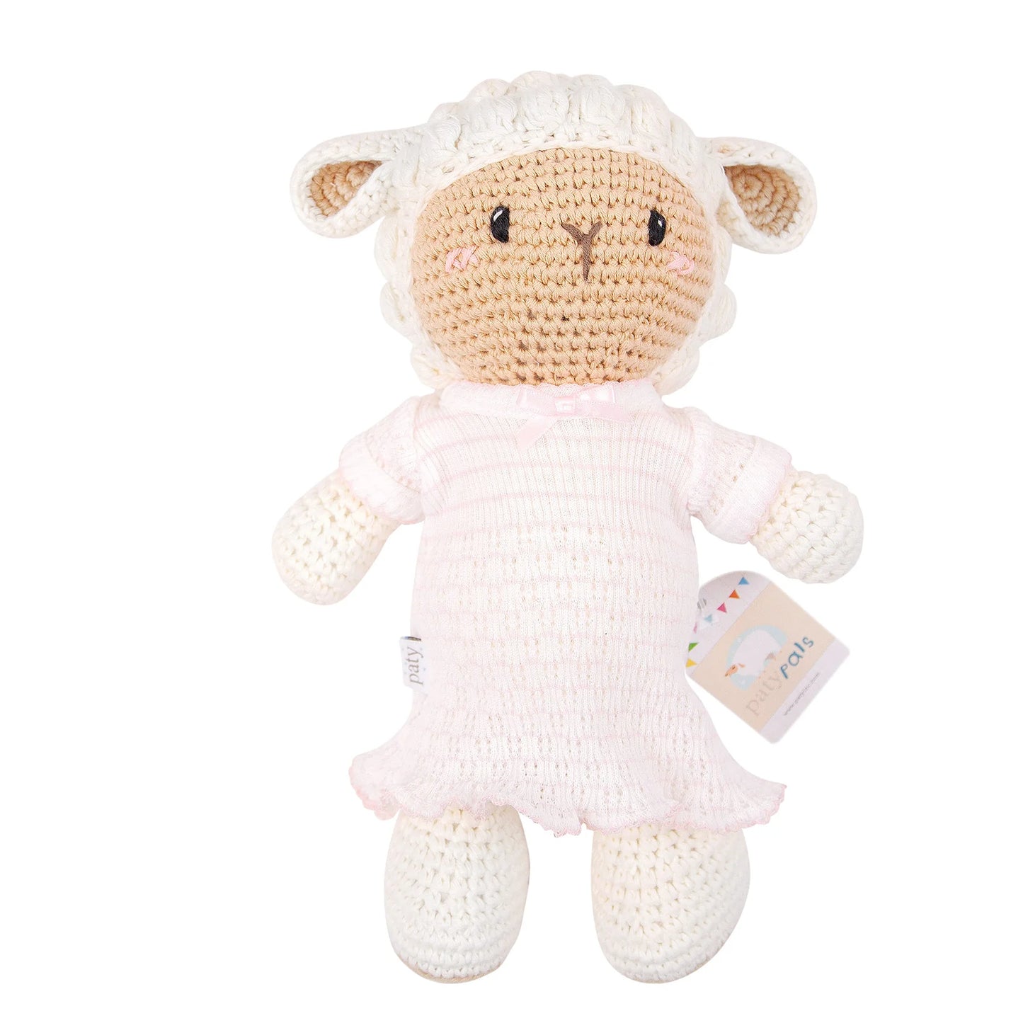 13” Crocheted Paty Pal- Lamb w/ Pink Dress