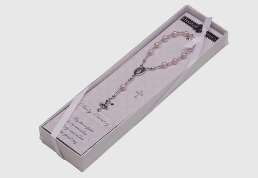 Sterling Silver Baby Girl Rosary Baptism Beads