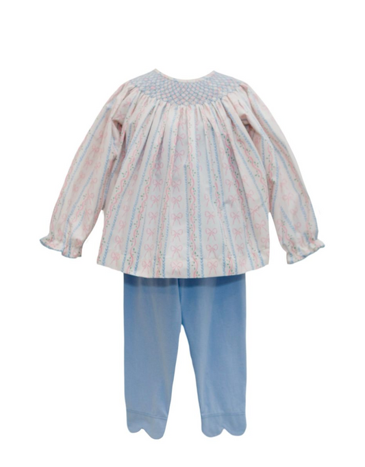 Floral Stripe & Bows Long Sleeve Smocked Bishop Legging Set