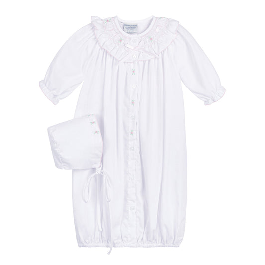 Girls Ribbon Ruffle Smocked Take Me Home Gown w/ Bonnet