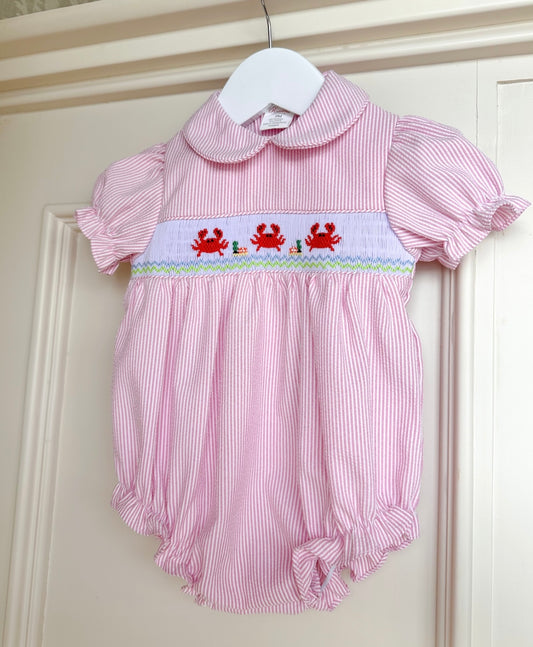 Girls Smocked Seersucker Crab Bubble