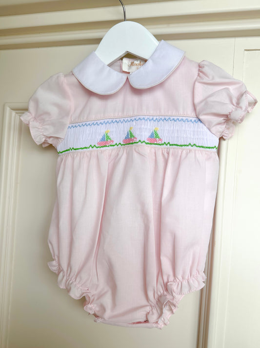 Girls Smocked Sailboat Bubble- Light Pink