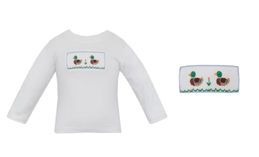Boys Smocked Mallard Duck Long Sleeve Knit Shirt