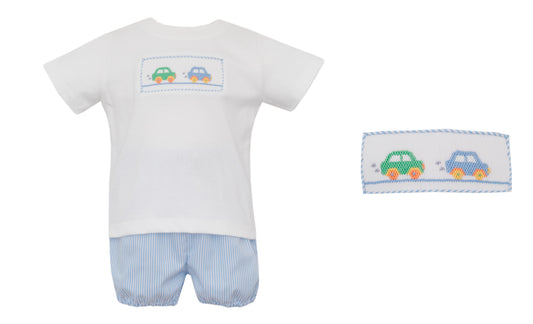 Boy’s Smocked Cars Blue Stripe Short Set