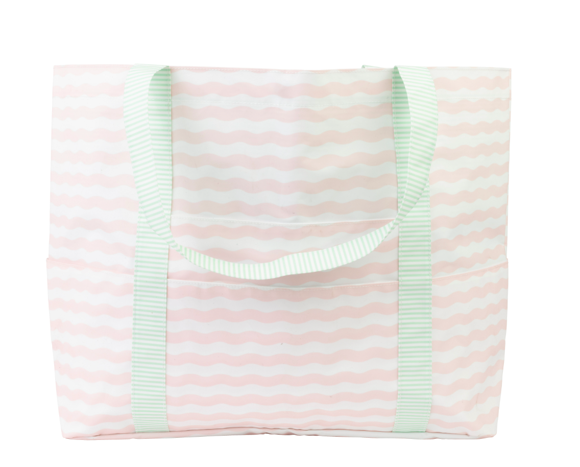 Beach Tote- Pink Wave w/ Green Trim