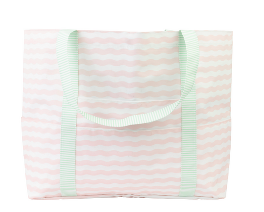 Beach Tote- Pink Wave w/ Green Trim
