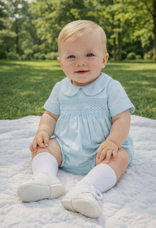 Spring Hand-Smocked Boys Bubble- Mint