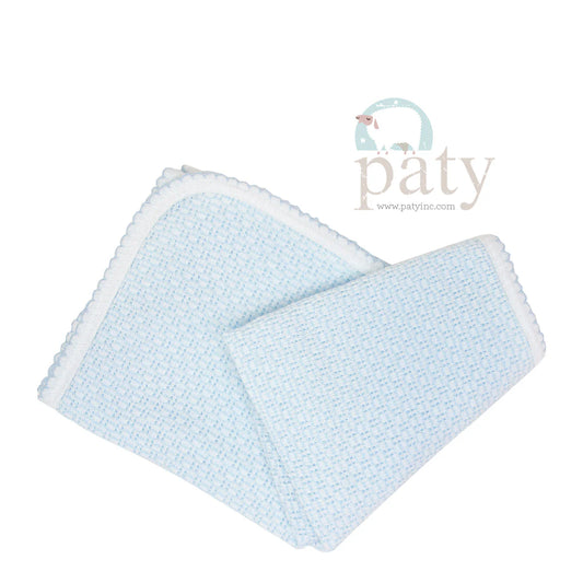 Knit Receiving/Swaddle Blanket- Blue w/ Blue Trim