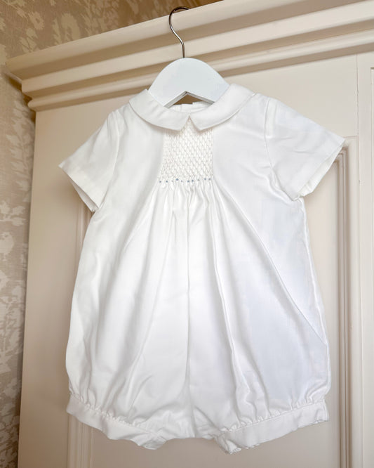 Classic Honeycomb Hand-Smocked Bubble- Light Blue & White