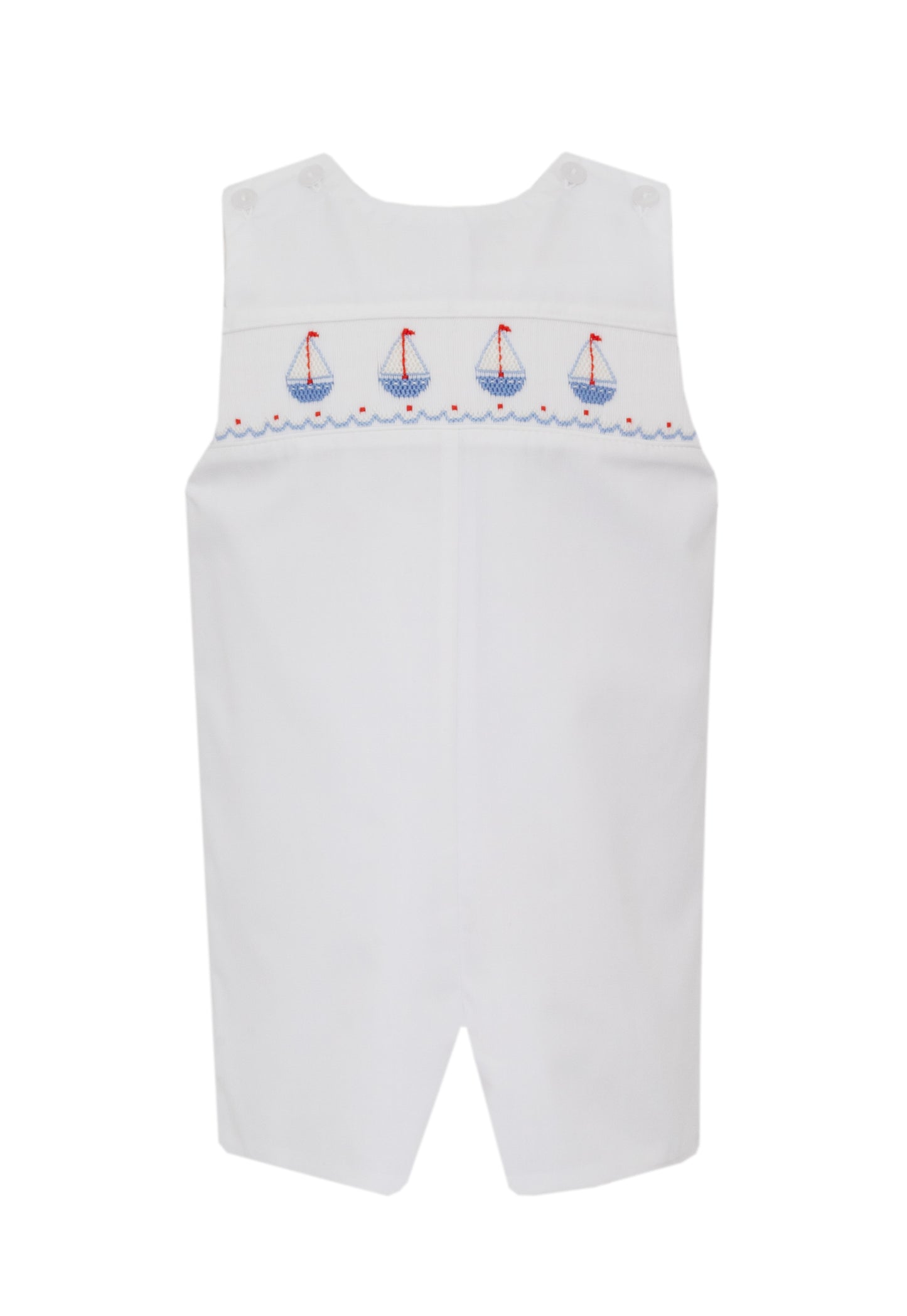 Boys Sailboat Smocked Jon Jon- White Poplin