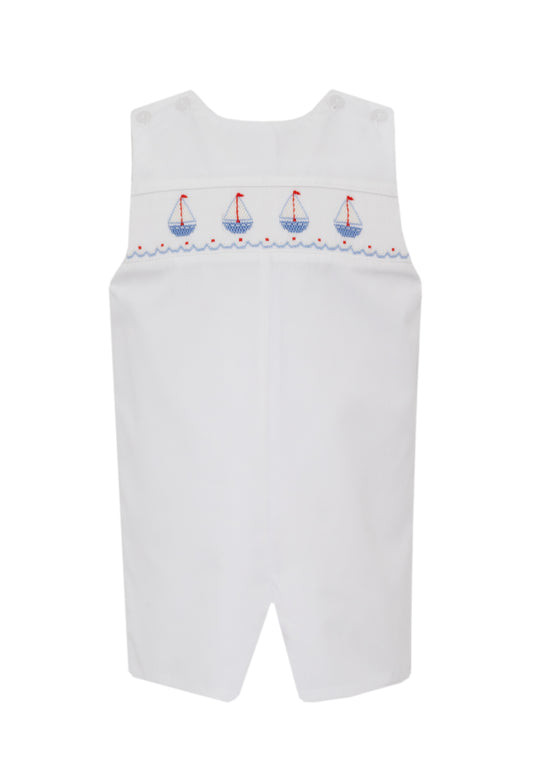 Boys Sailboat Smocked Jon Jon- White Poplin