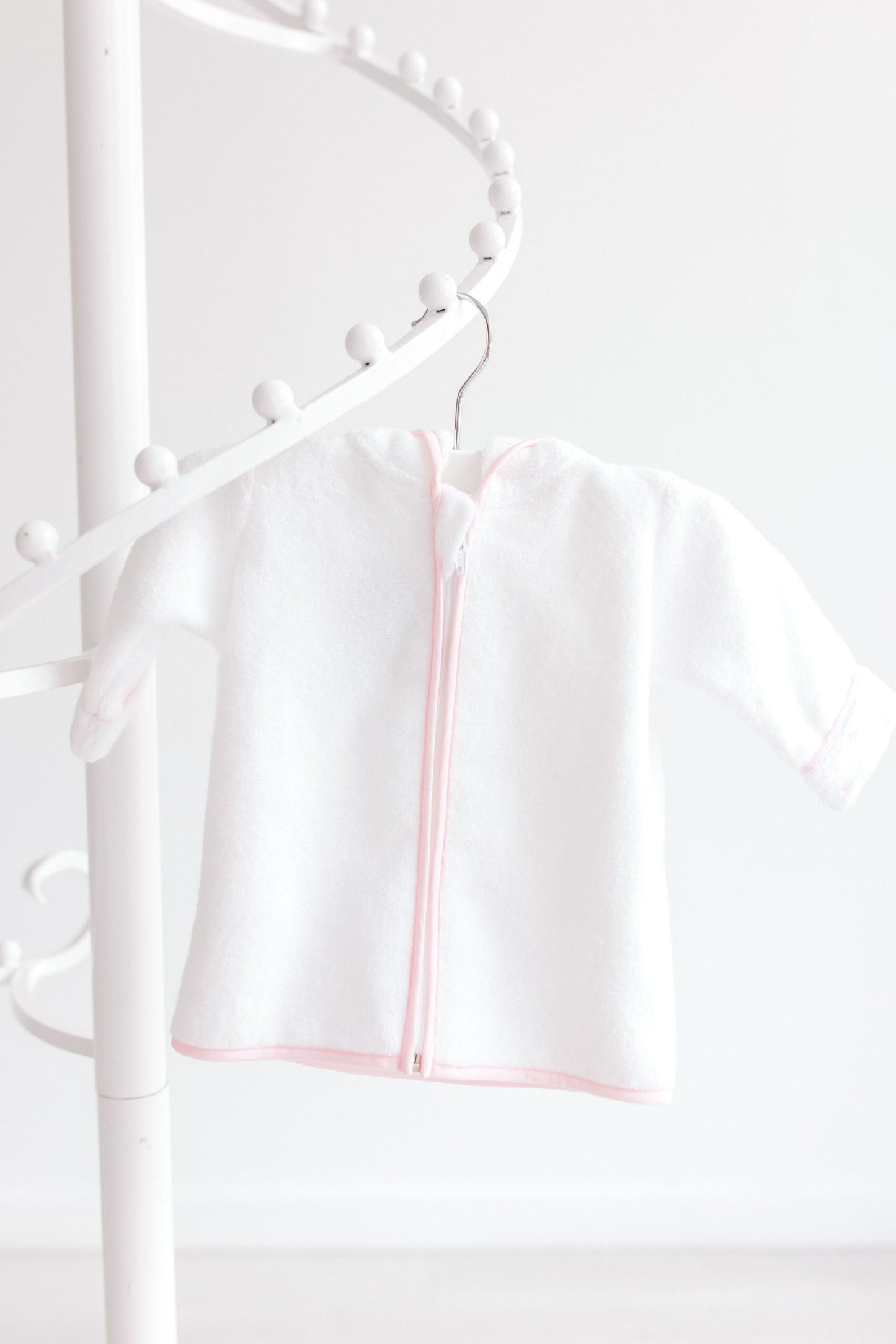Baby Bathrobe- White w/ Pink Dots