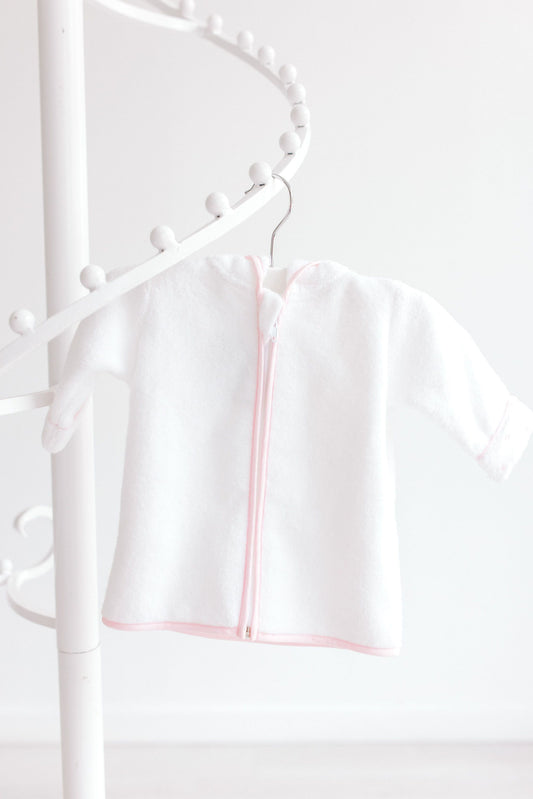 Baby Bathrobe- White w/ Pink Dots