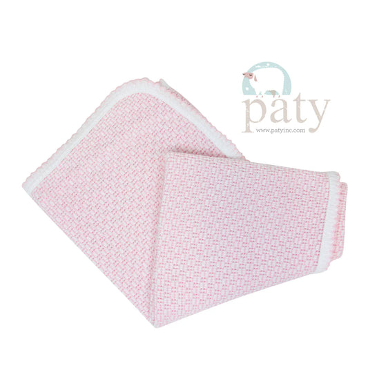 Knit Receiving/Swaddle Blanket- Pink w/ Pink Trim