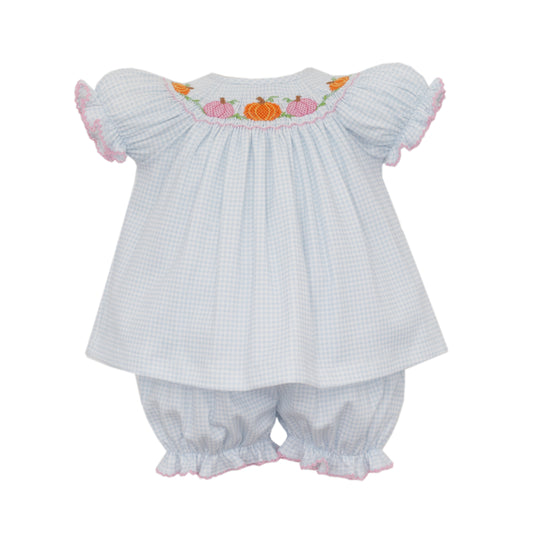 Girls Smocked Pumpkin Knit Bloomer Set