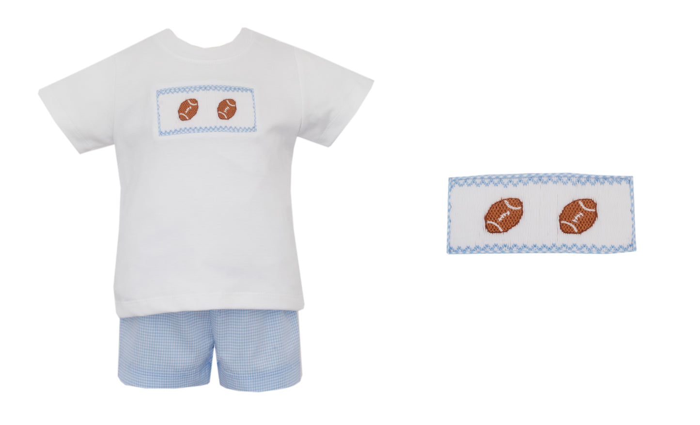 Boys Light Blue Gingham Smocked Football Short Set