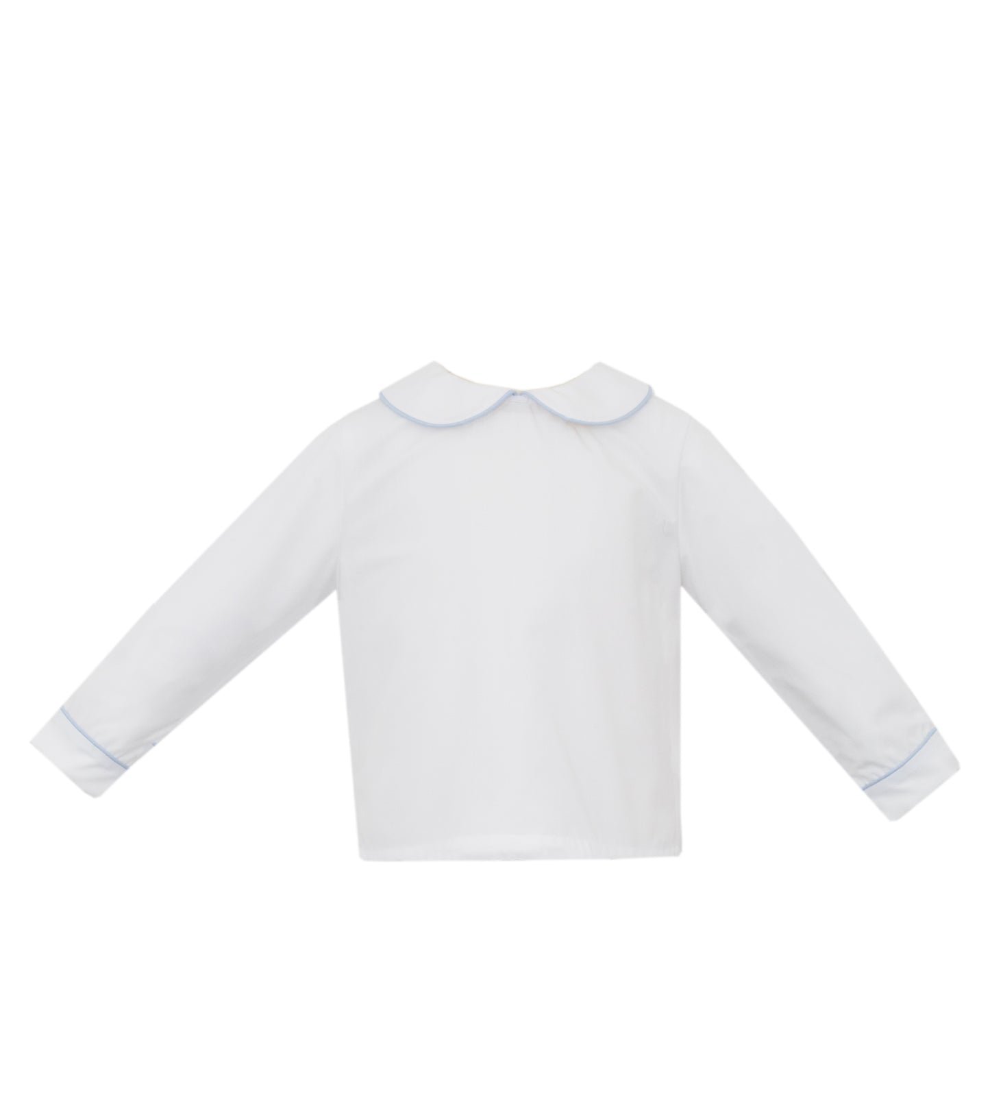 Boys Peter Pan Collar Long Sleeve Shirt (White w/ Light Blue Piping)