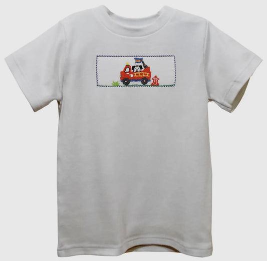 Smocked Firetruck Boys Short Sleeve Shirt