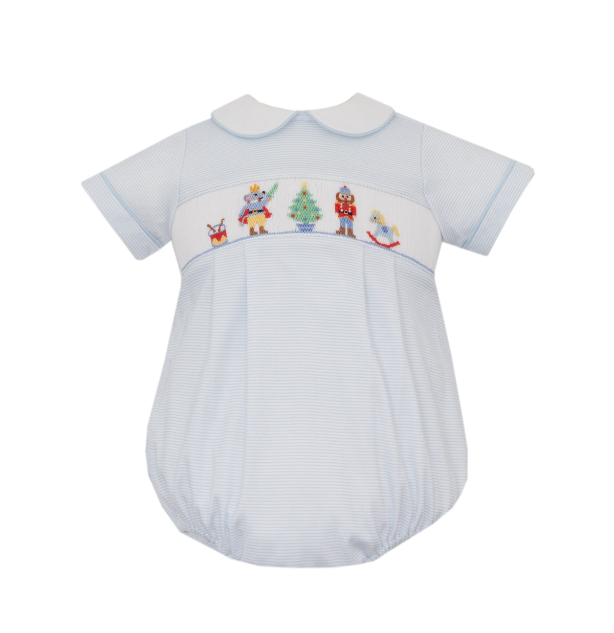 Light Blue Stripe Nutcracker Smocked Knit Bubble w/ Collar