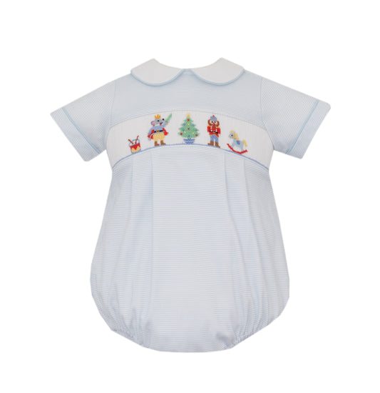 Light Blue Stripe Nutcracker Smocked Knit Bubble w/ Collar