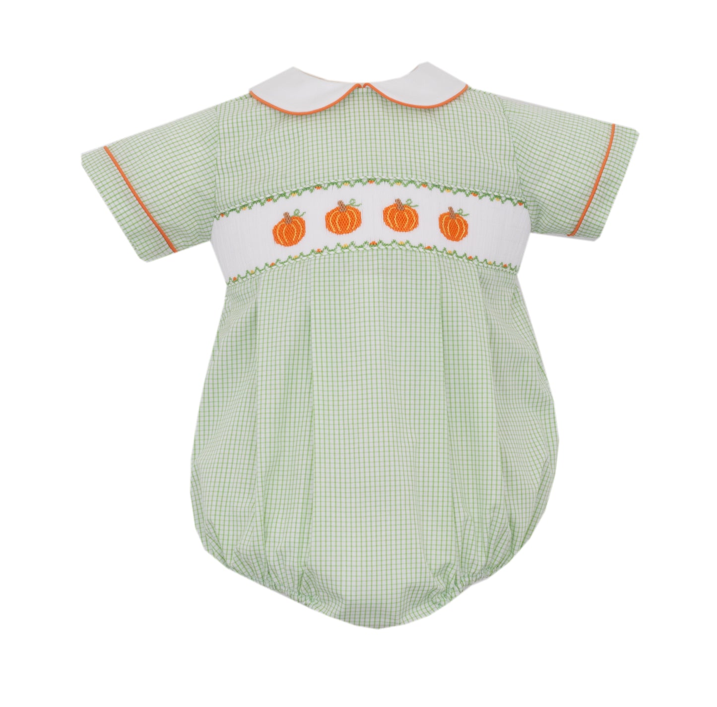 Boys Light Green Smocked Pumpkin Bubble
