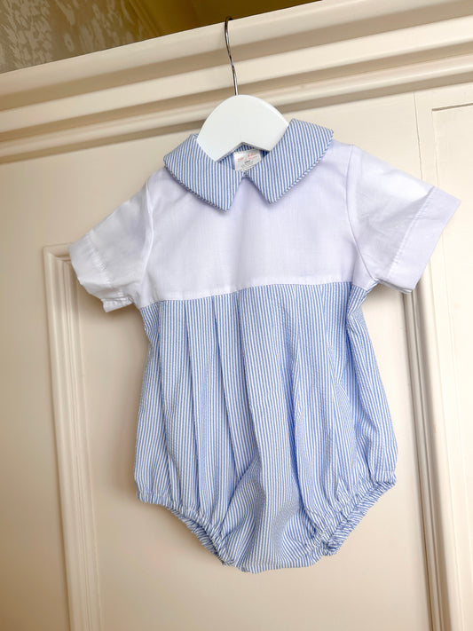 Boys Blue Seersucker Pleated Bubble
