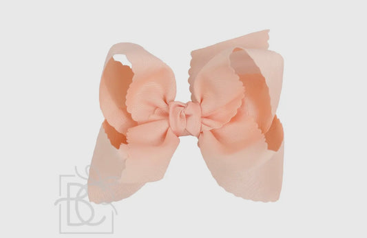 5.5” Scalloped Edge Bow on Clip- Light Coral
